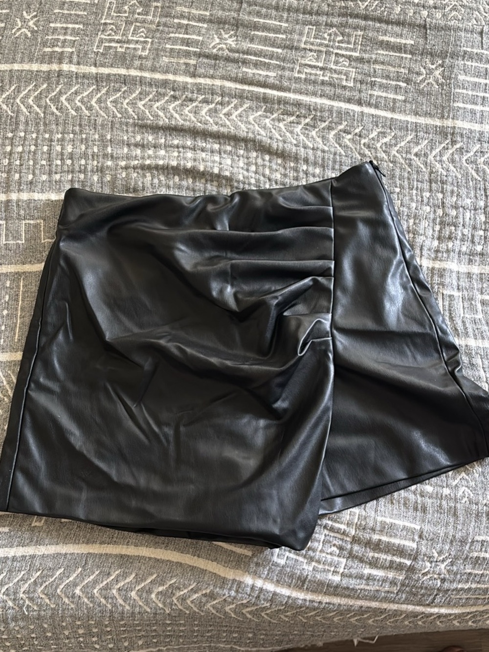 Zara Black Faux Leather Wrap-Style Mini Skirt